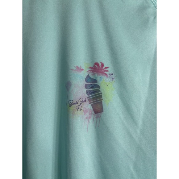 Altered Latitudes Womens XL Aqua Ice Cream Palm Tree Graphic Long Sleeve Shirt - Picture 2 of 7